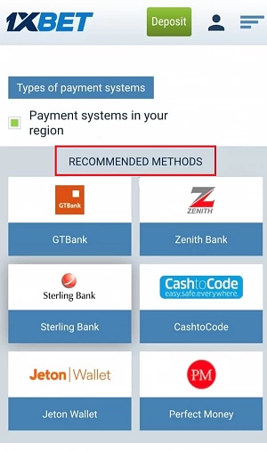  1xbet payment methods