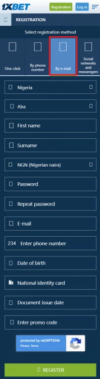  1xbet mobile registration by email