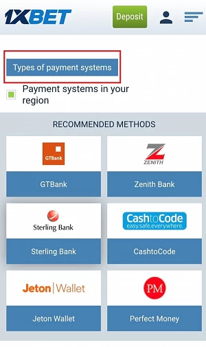  1xbet mobile types of payment